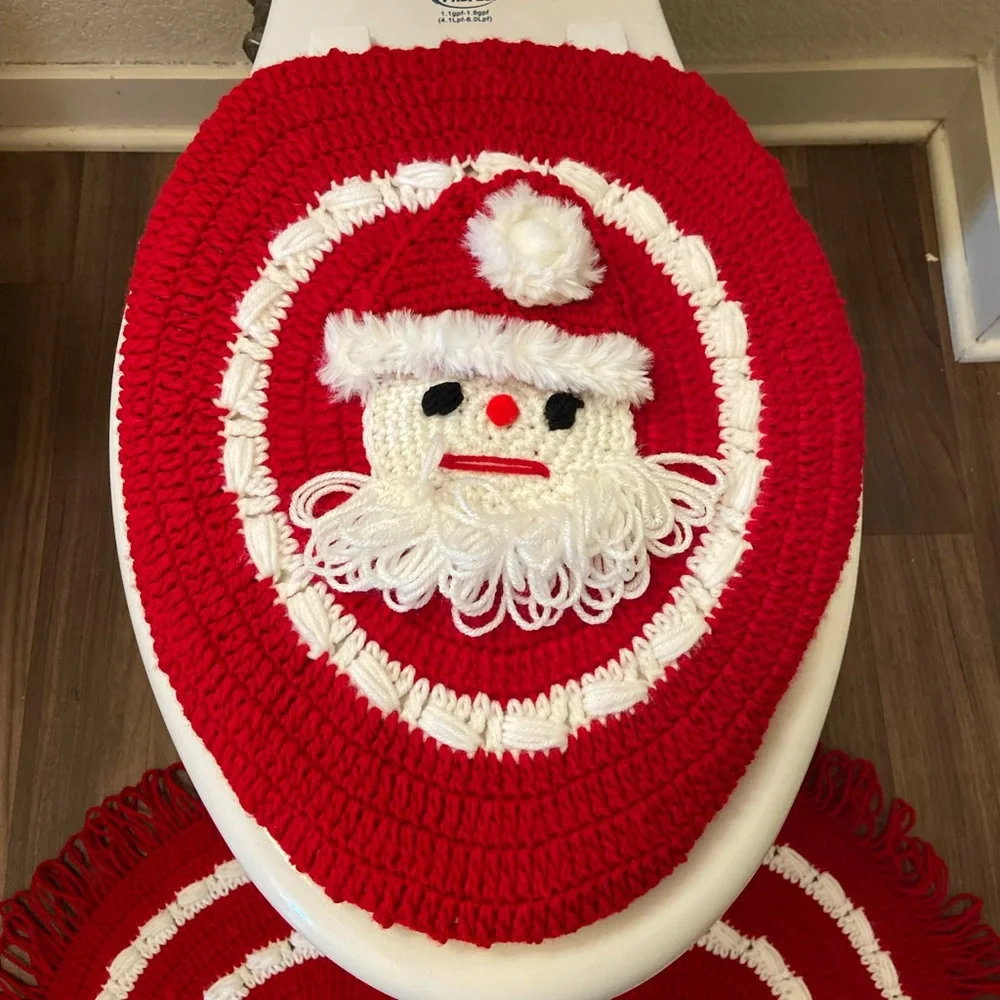 Santa Claus Crochet Door Mat Set - Red and White